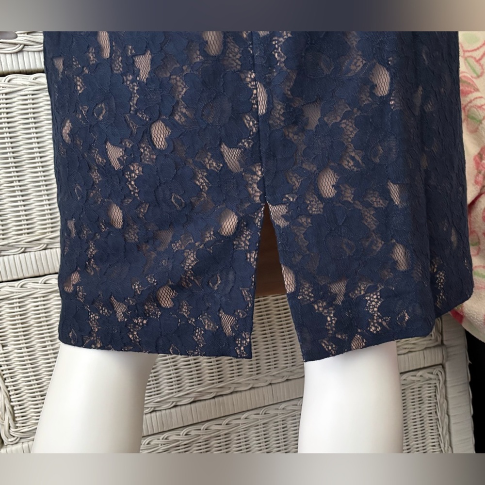 BCBG MAXAZRIA Alice Lace Shift Dress WaistBand Lined Sleeveless in Blue Size 10 - Picture 9 of 13